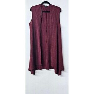 SLINKY BRAND Wine Red Long Sleeveless Open Front Women Cardigan (M)